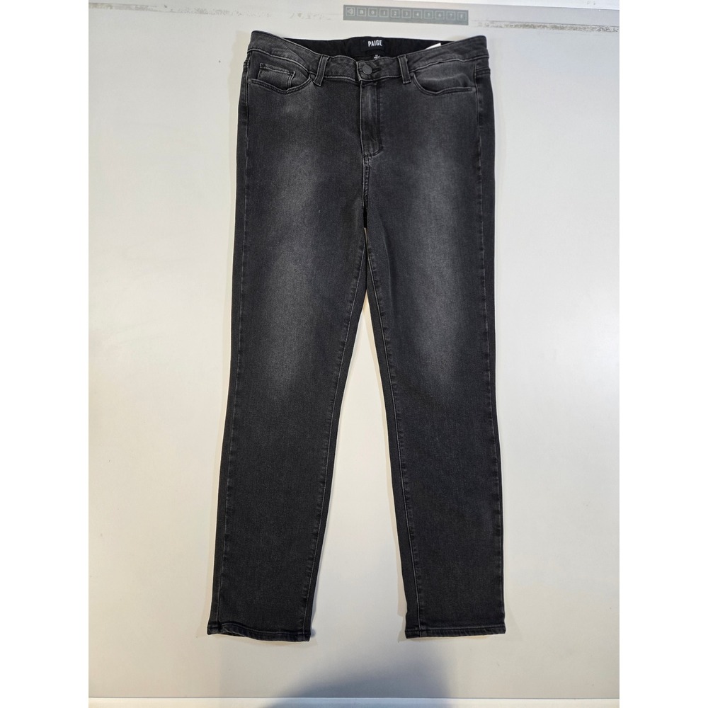 PAIGE Hoxton Crop Rollup Jeans Womens 32 High Rise Slim Straight Faded Black